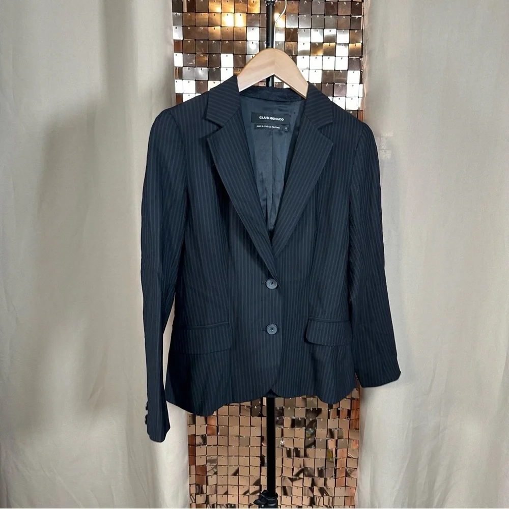 Club Monaco Micro Double Pinstripe Black Blazer in Size 0 PTP 17.5 inches - Picture 1 of 8